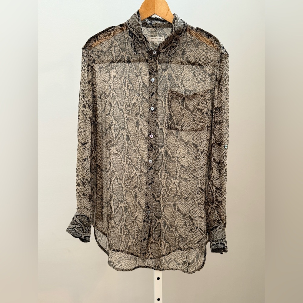 EQUIPMENT FEMME 100% Silk Python Print Button Up Blouse Semi Sheer Blouse Small